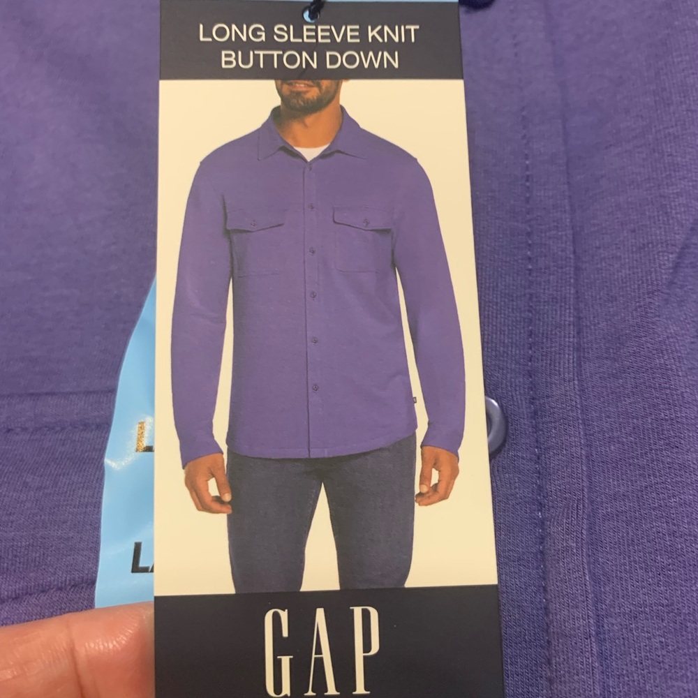 GAP Men's Casual Purple Knit Button Down Shirt Size Large